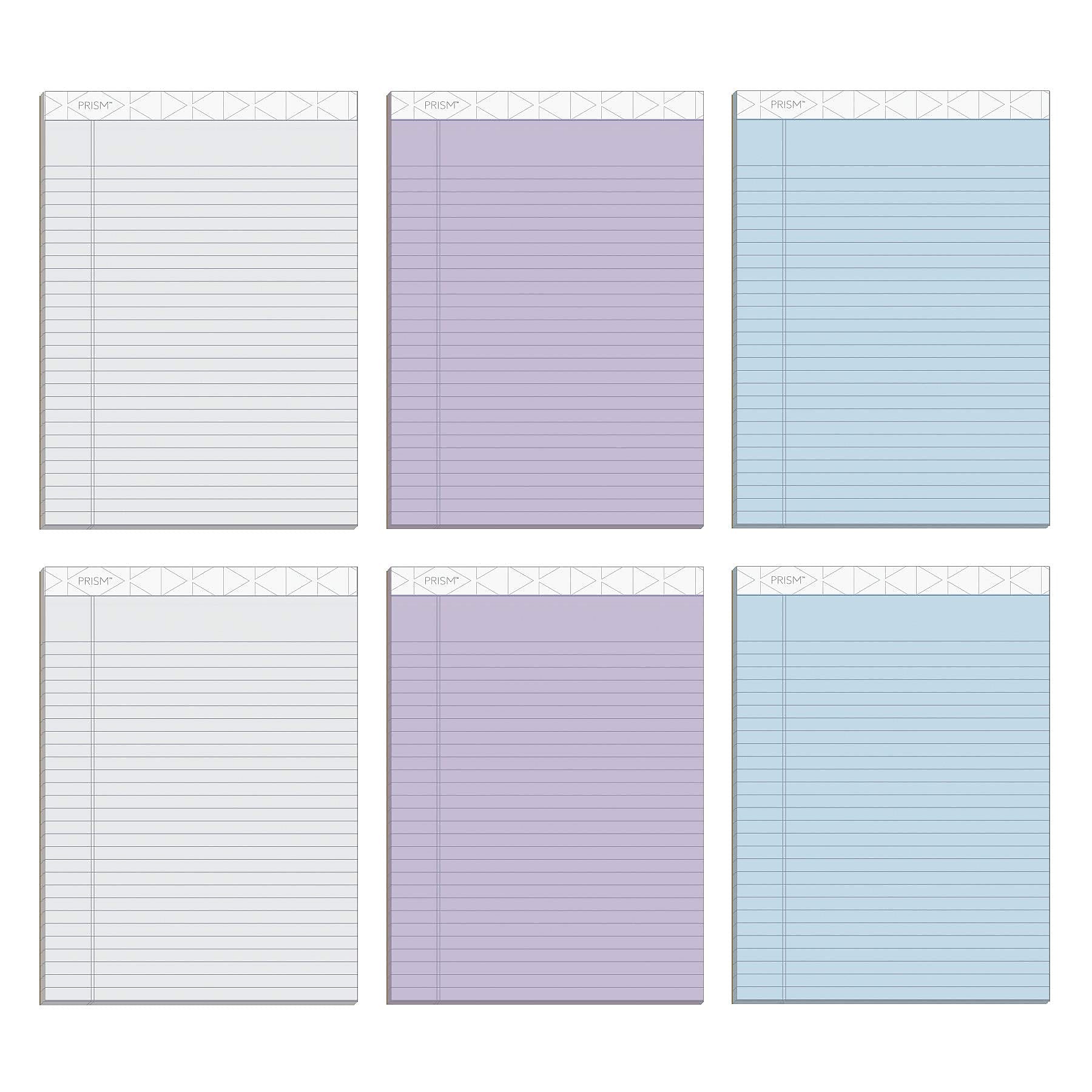TOPS Prism Notepad, 8.5" x 11.75", Wide Ruled, Assorted, 50 Sheets/Pad, 6 Pads/Pack (TOP63116)