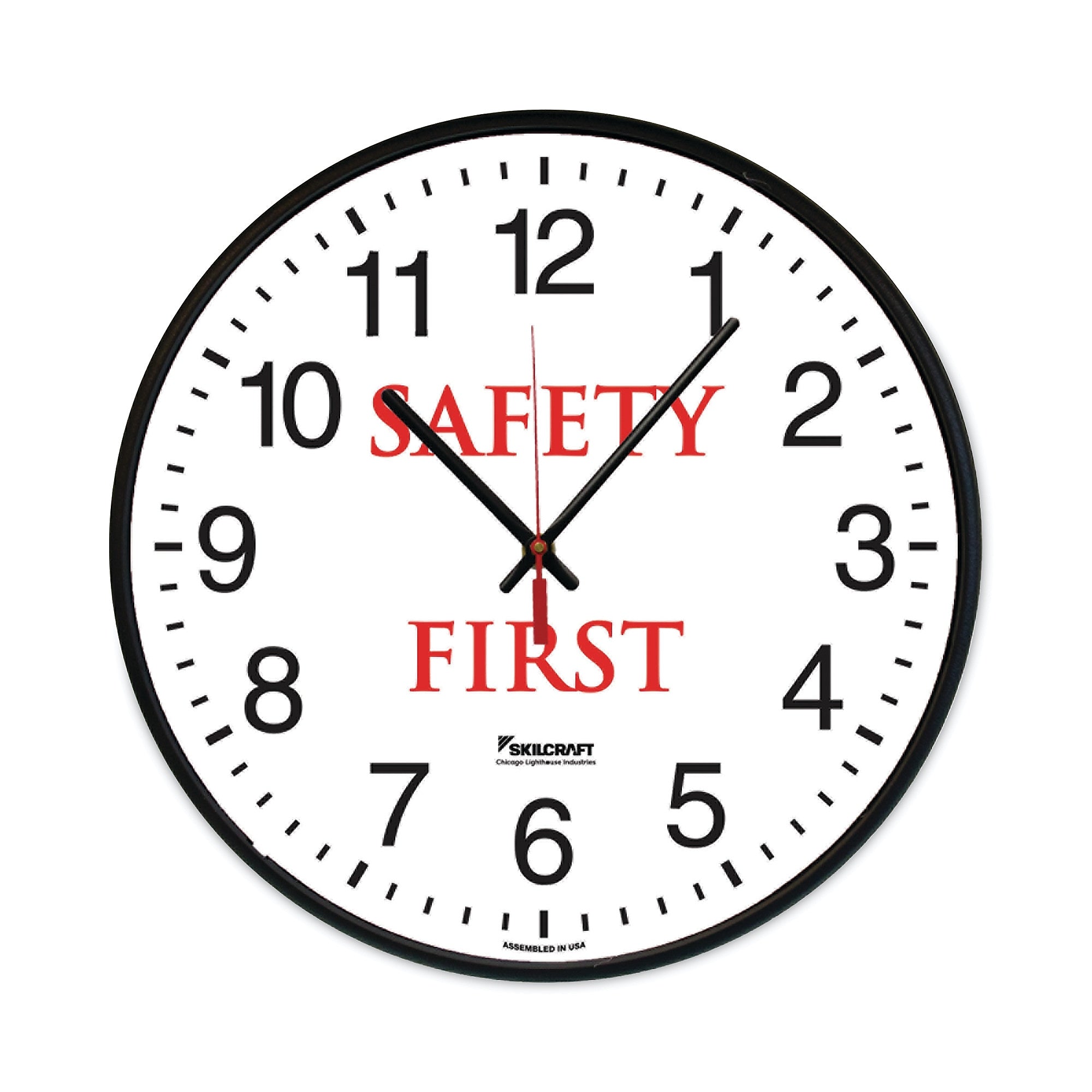 AbilityOne Safety First 12.75" Quartz Wall Clock, Battery Powered (NSN6986556)