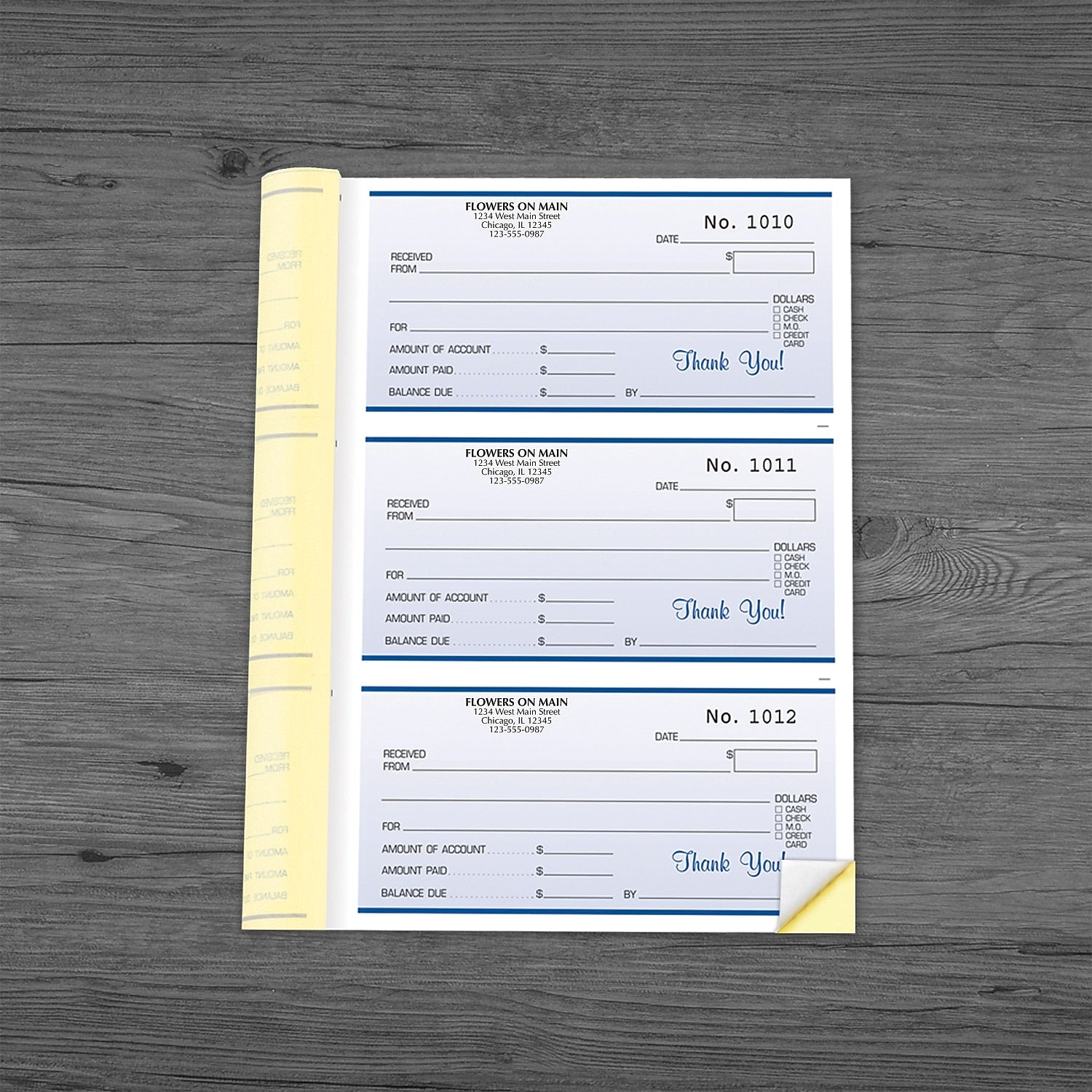 Receipt Book, 2 part, 252 sets per book Detached Size: 2-7/8" x 6" , Qty 4