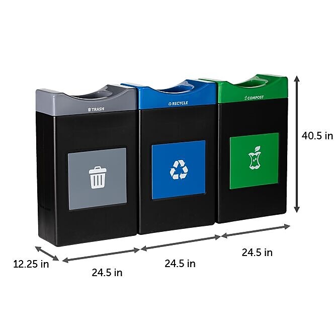 Commercial Zone Avante Series Polyethylene Triple-Stream Trash, Recycling and Compost Center, 90 Gallon, Black (787307MSA)