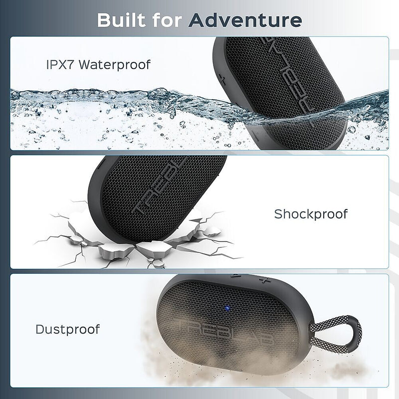 TREBLAB HD-Go Wireless Bluetooth Speaker, Waterproof, Black, Waterproof, Black