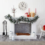 Nearly Natural 6-ft Flocked Mixed Pine Artificial Christmas Garland with 50 LED Lights, Pine Cones and Berries (W1130)