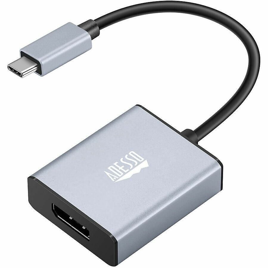 Adesso CyberHub 5030 USB-C to Display Port Digital Audio/Video Adapter, Male to Female, Black/Silver (AUH-5030)