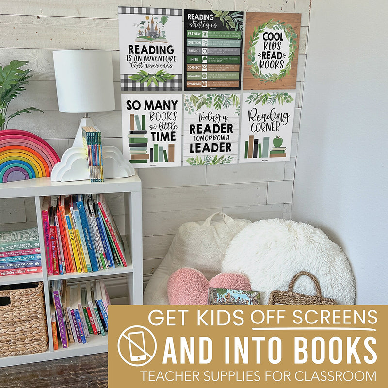 Hadley Designs 11" x 14" Farmhouse Greenery Reading Posters For Classroom Library Decor, 6/Set (HDDX004A2EQ5P)