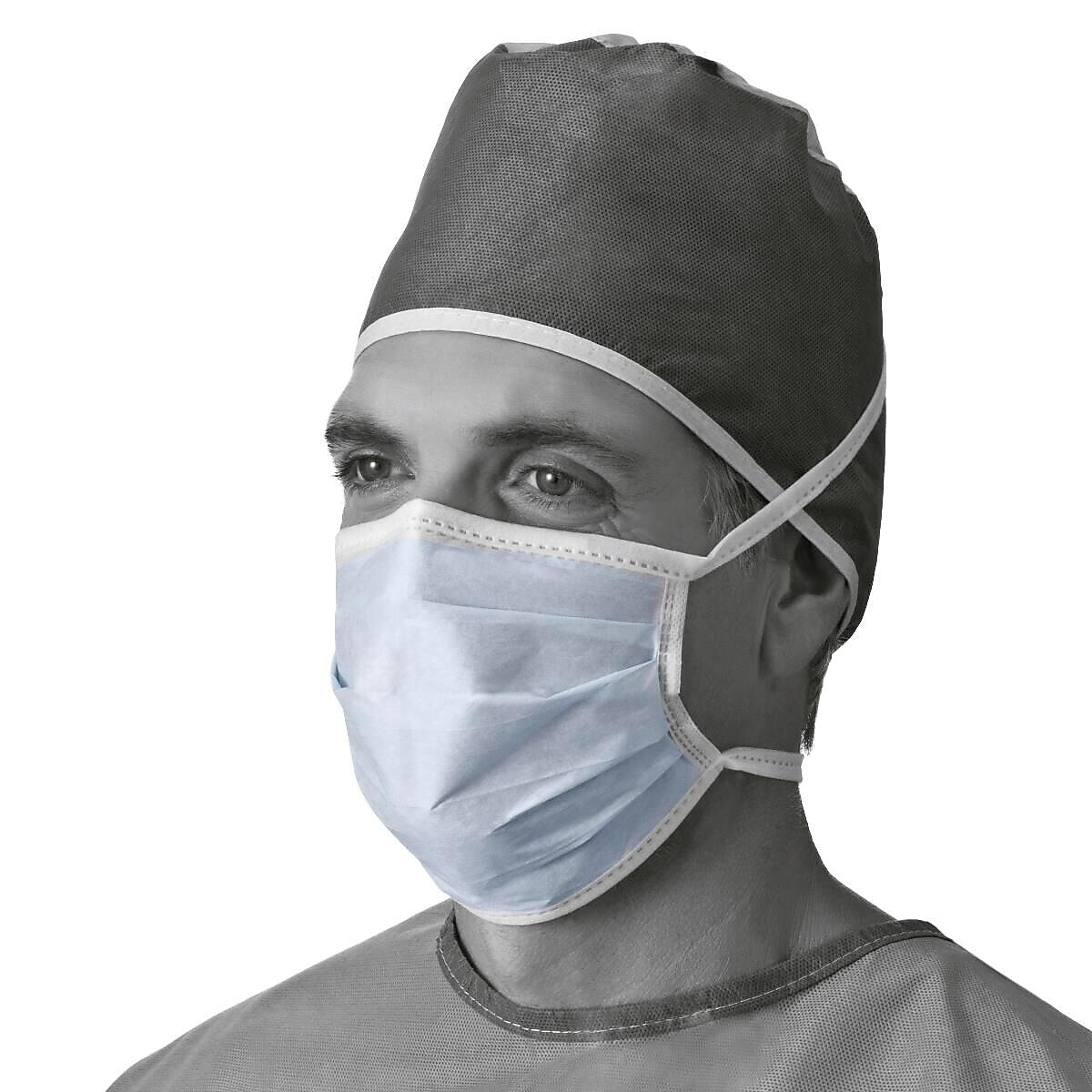 Medline Disposable Level 1 Surgical Face Masks with Ties, One Size, Blue, 300/Carton (NON27600)