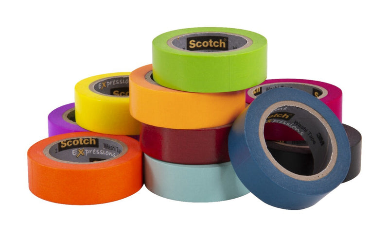 Scotch Expressions Washi Tape, .59 in" x 393 in yds., Assorted Colors, 10 Rolls/Pack (C317-10-SIOC)