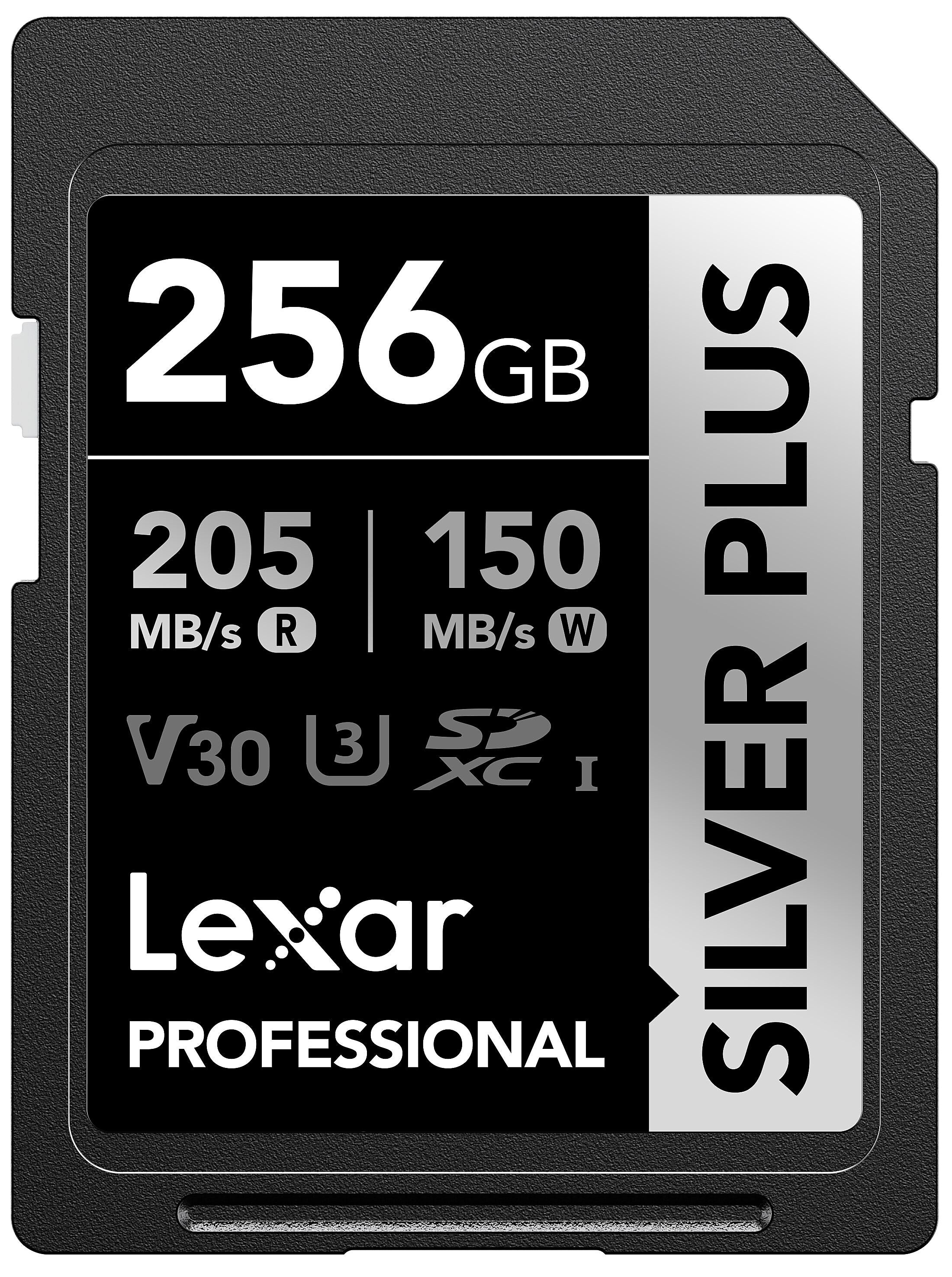 Lexar Professional Silver Plus 256GB SDXC Memory Card, Class 10, UHS-I, V30 (LSDSIPL256G-BNNNU)
