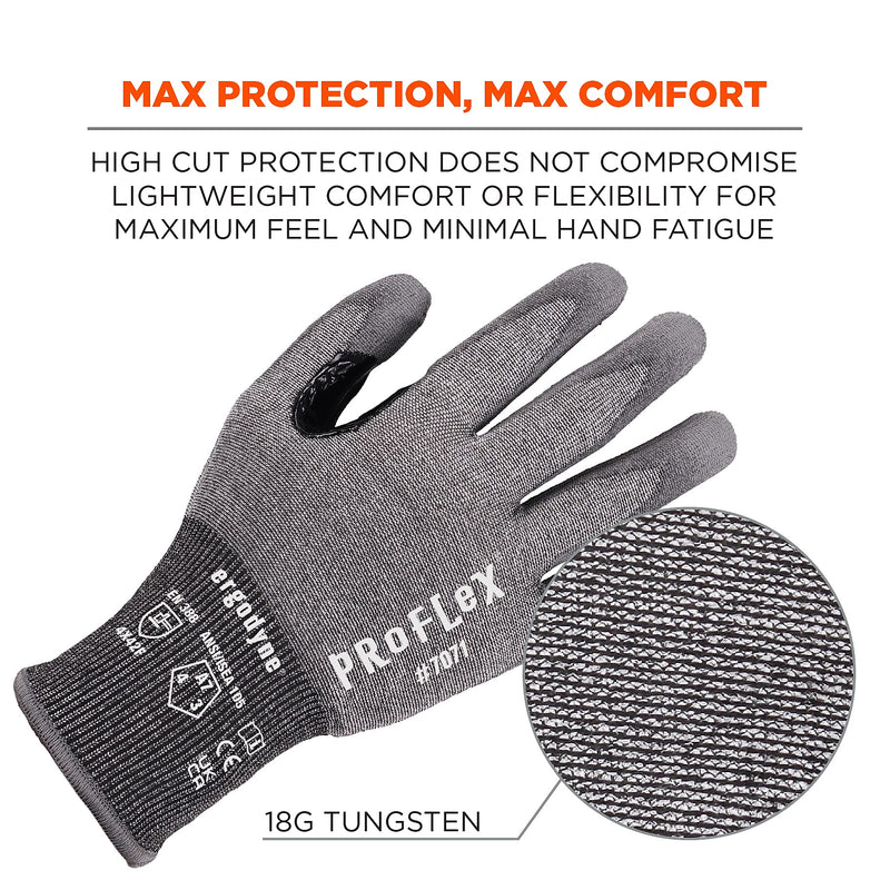 Ergodyne ProFlex 7071 PU Coated Cut-Resistant Gloves, ANSI A7, Gray, Small, 12 Pair (18062)