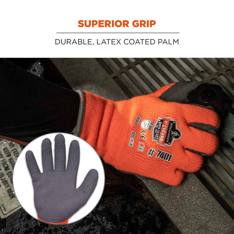 Ergodyne ProFlex 7401 Winter Work Gloves, Fleece Lined, Latex Coated Palm, Orange, XXL, 144 Pairs (17896)