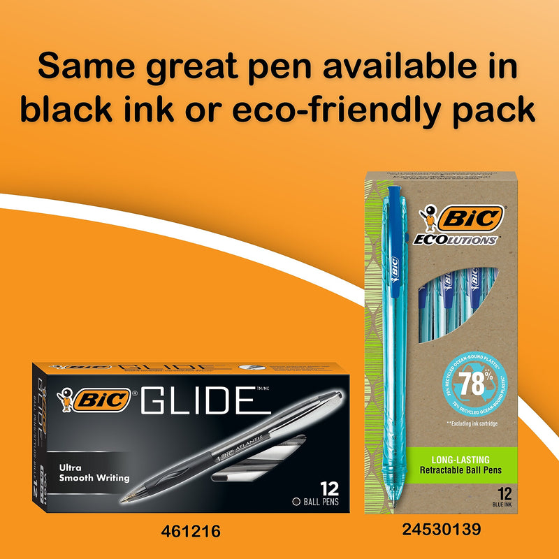 BIC Glide Retractable Ballpoint Pen, Medium Point, 1.0mm, Blue Ink, Dozen (14408/VCG11BE)