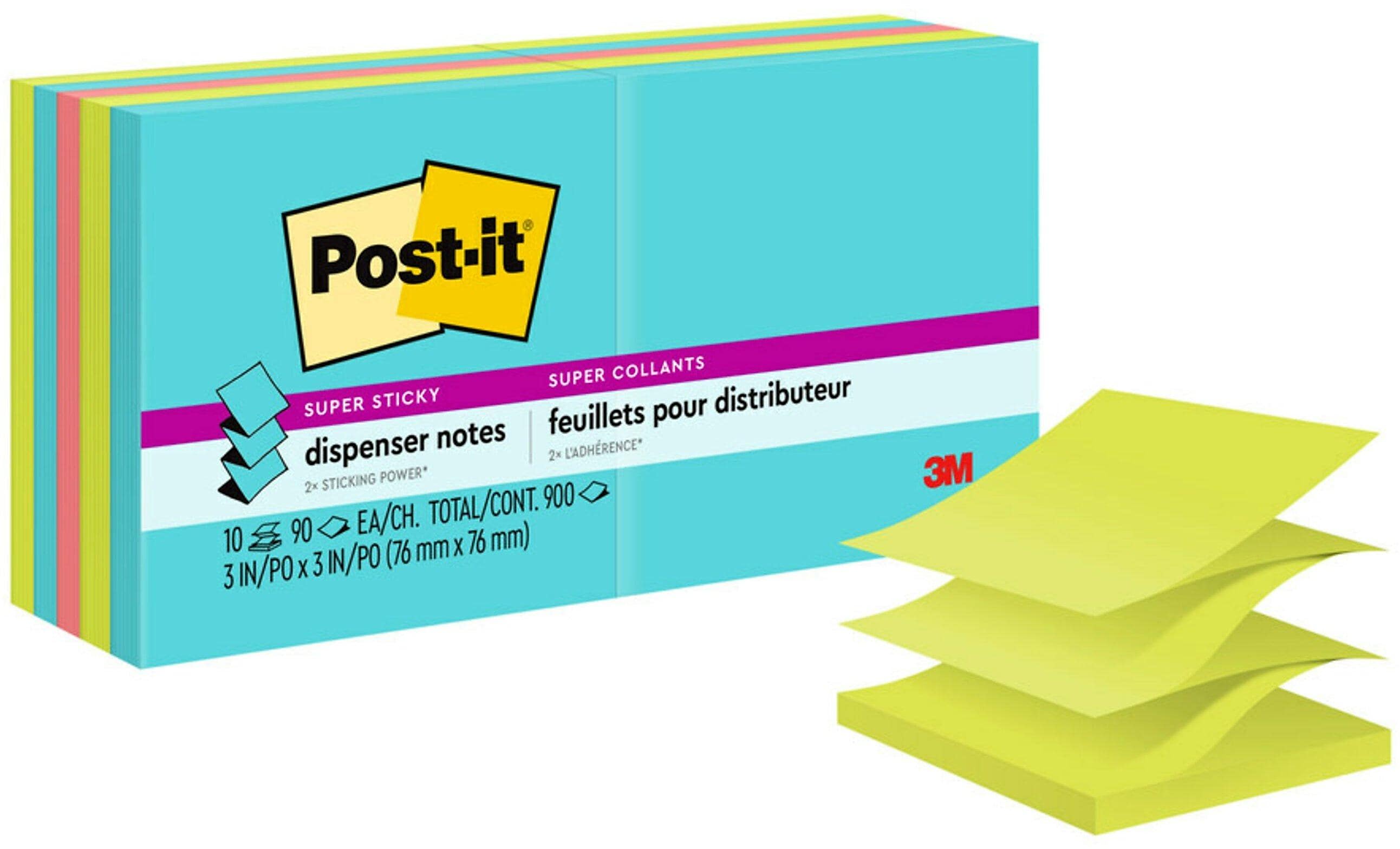 Post-it Super Sticky Pop-up Notes, 3" x 3", Supernova Neons Collection, 90 Sheet/Pad, 10 Pads/Pack (R330-10SSMIA)