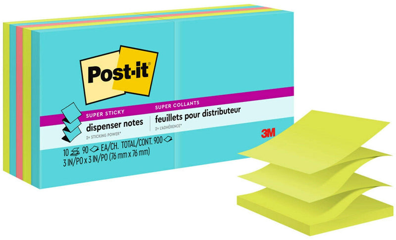 Post-it Super Sticky Pop-up Notes, 3" x 3", Supernova Neons Collection, 90 Sheet/Pad, 10 Pads/Pack (R330-10SSMIA)