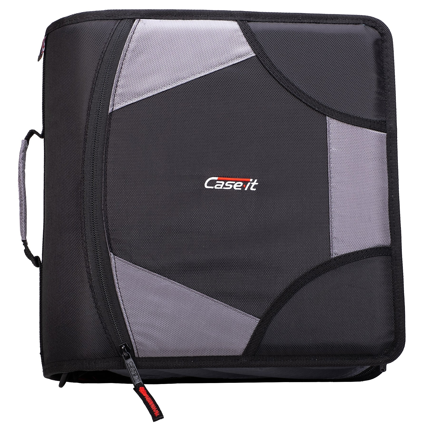 Case It King Sized Zip Tab 4" 3-Ring Zipper Binders, D-Ring, Black (D-186 BLK)