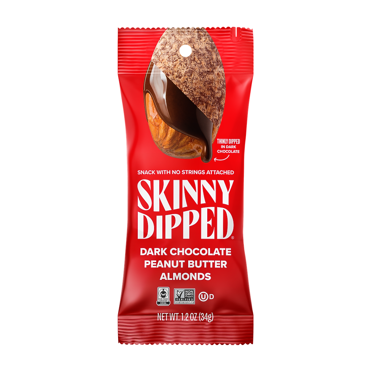 SKINNYDIPPED ALMONDS Lightly Salted Dark Chocolate Peanut Butter Covered Almonds, 1.2 oz., 10/Box  (EDT00838)