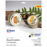 Avery Print-to-the-Edge Laser/Inkjet Round Labels, 2 1/2" Dia, White, 225 Labels/Pack (22562)