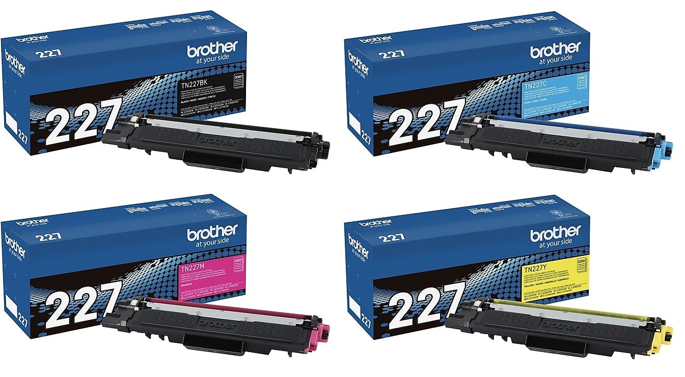 Brother TN227 Black/Cyan/Magenta/Yellow High Yield Toner Cartridges, 4/Pack