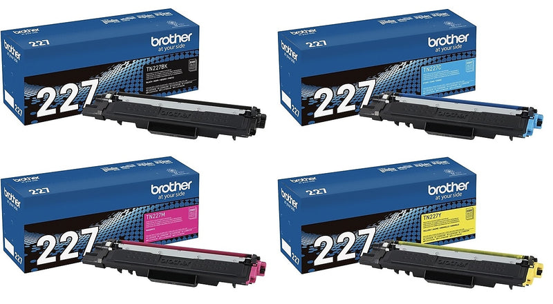 Brother TN227 Black/Cyan/Magenta/Yellow High Yield Toner Cartridges, 4/Pack