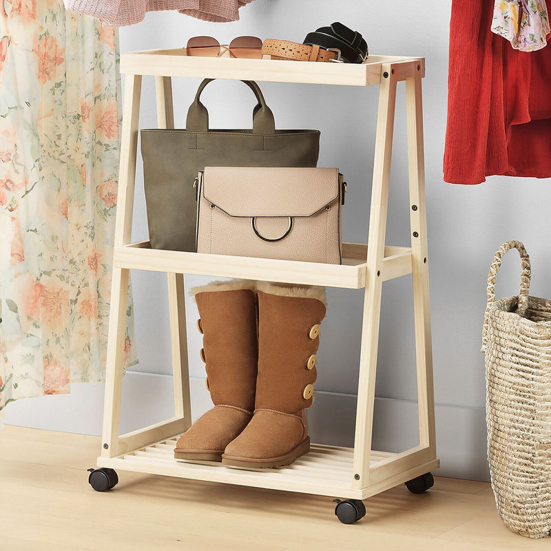 Whitmor 3-Shelf Wood Mobile Kitchen Cart with Lockable Wheels, Natural (6026-11895)