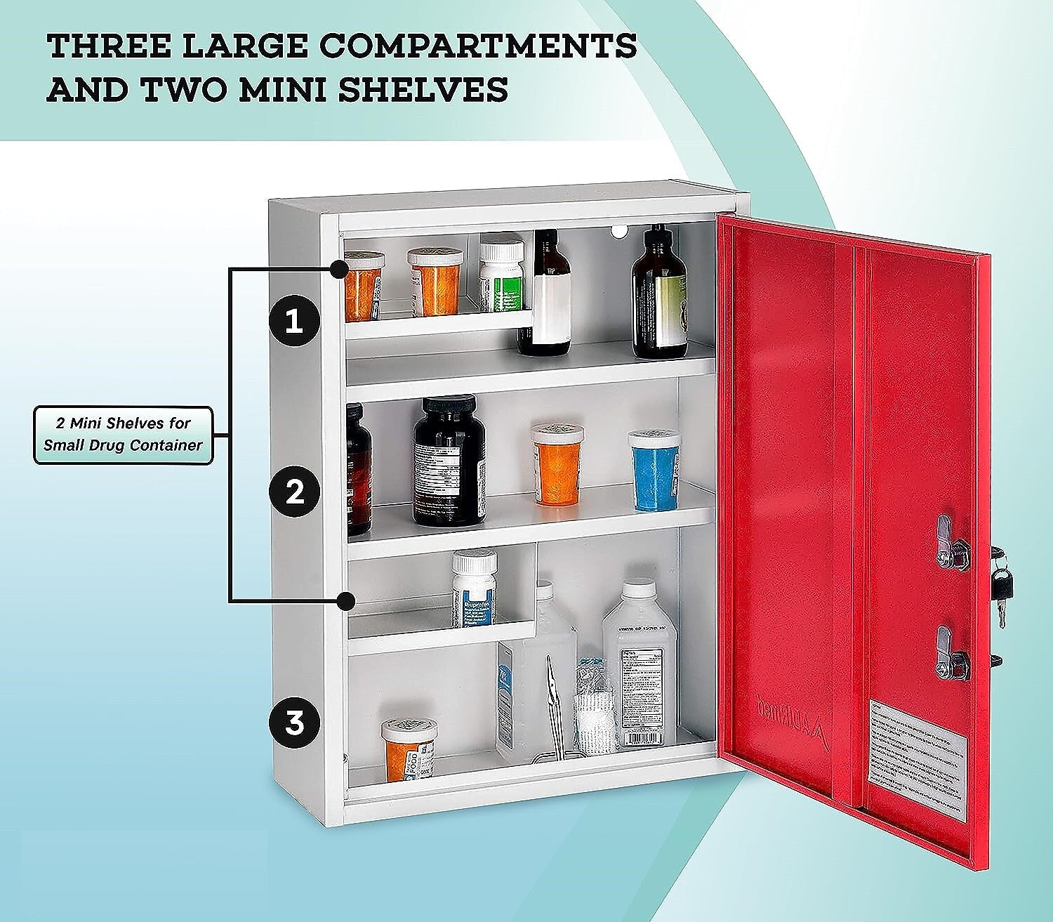 Viva Comfort Steel Medical Storage Cabinet with Dual Key Lock, 1.1 cu. ft., Red (999-04-RED)