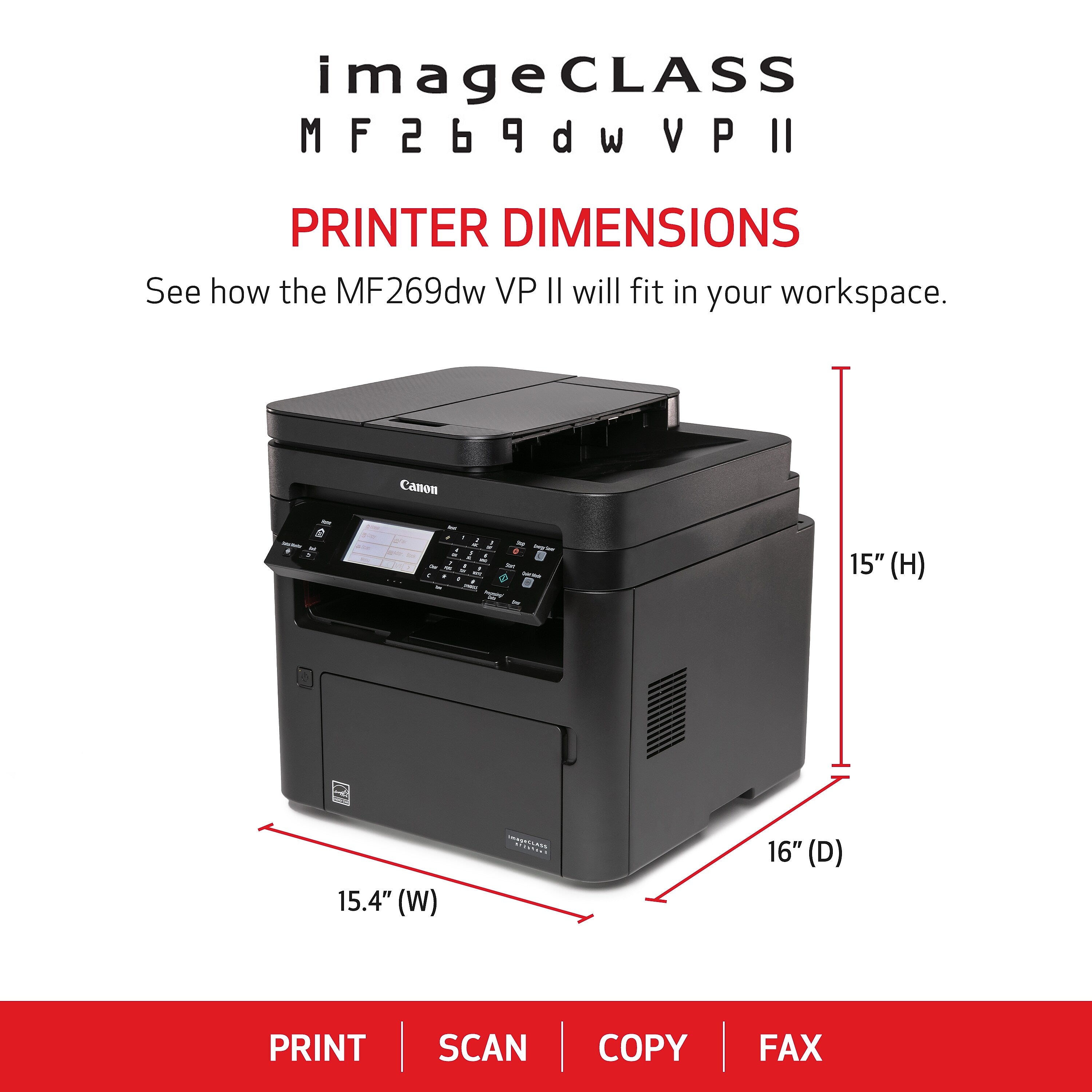 Canon imageCLASS MF269dw VP II Wireless Black & White Laser Printer, All-in-One, Print, Scan, Copy, Fax (MF269DWII VP)
