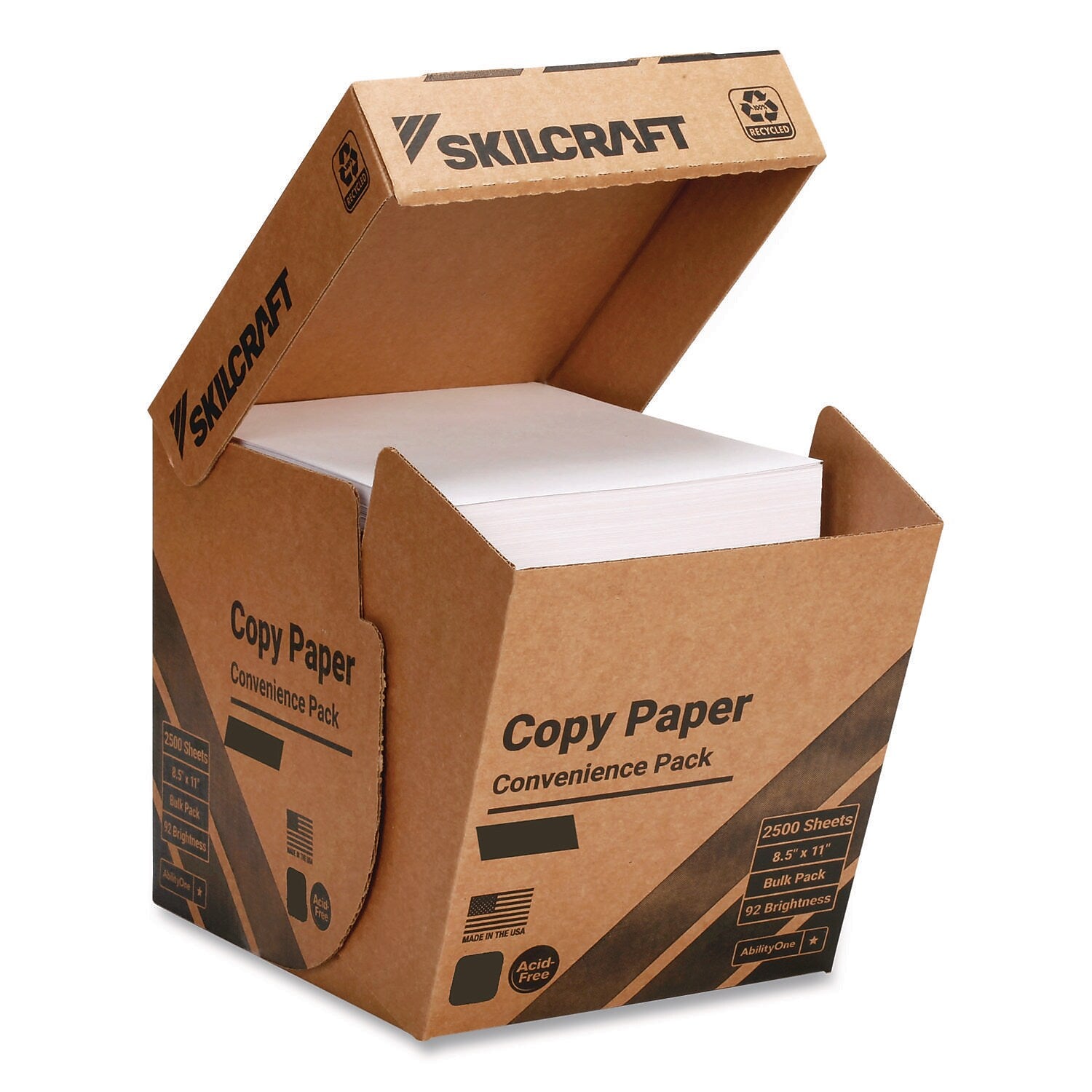 Skilcraft 8.5" x 11" Copy Paper, 20 lbs., 92 Brightness, White, 500 Sheets/Ream, 5/Reams (7530-01-725-3060)