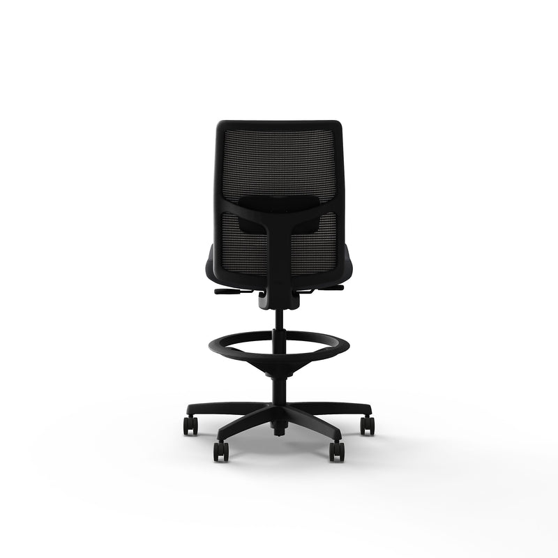 HON Ignition 2.0 Armless Mesh/Vinyl Task Stool with Backrest and Footrest, Black/Basalt (HITSM.S1.N.H.IM.SX23.BL.SB.T)