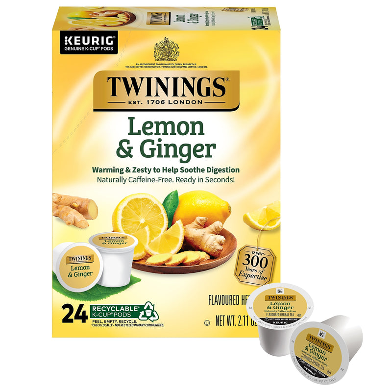 Twinings Lemon & Ginger Herbal Tea, Keurig® K-Cup® Pods, 24/Box (TNA89556)