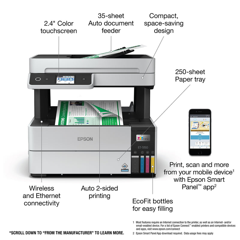 Epson EcoTank Pro 5150 Wireless Color Inkjet Printer, All-In-One Supertank, Print, Scan, Copy (9472546)