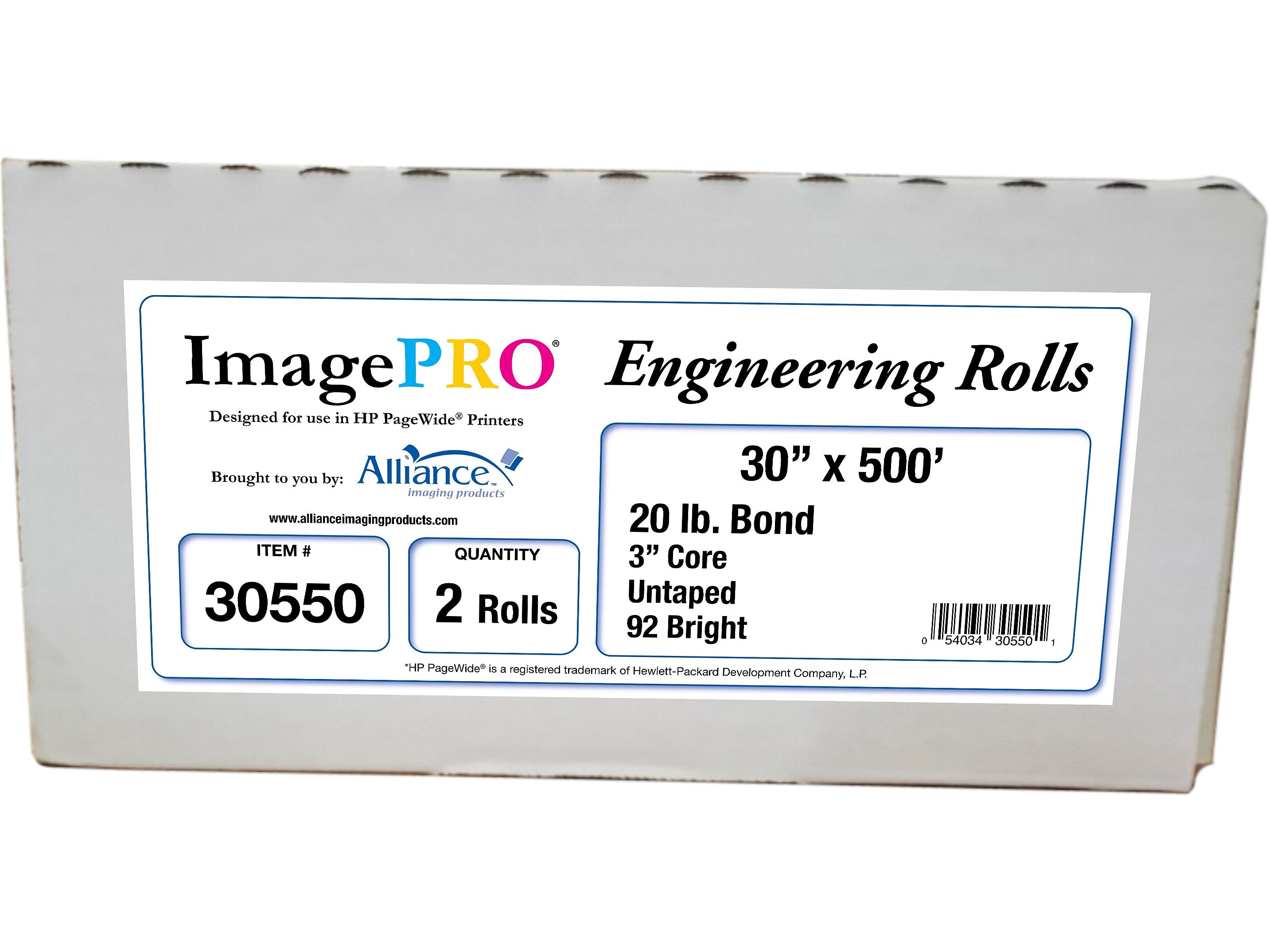 Alliance ImagePRO Wide-Format Bond Paper Roll, 30" x 500', 2/Carton (30550)