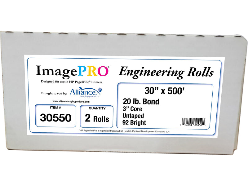 Alliance ImagePRO Wide-Format Bond Paper Roll, 30" x 500', 2/Carton (30550)