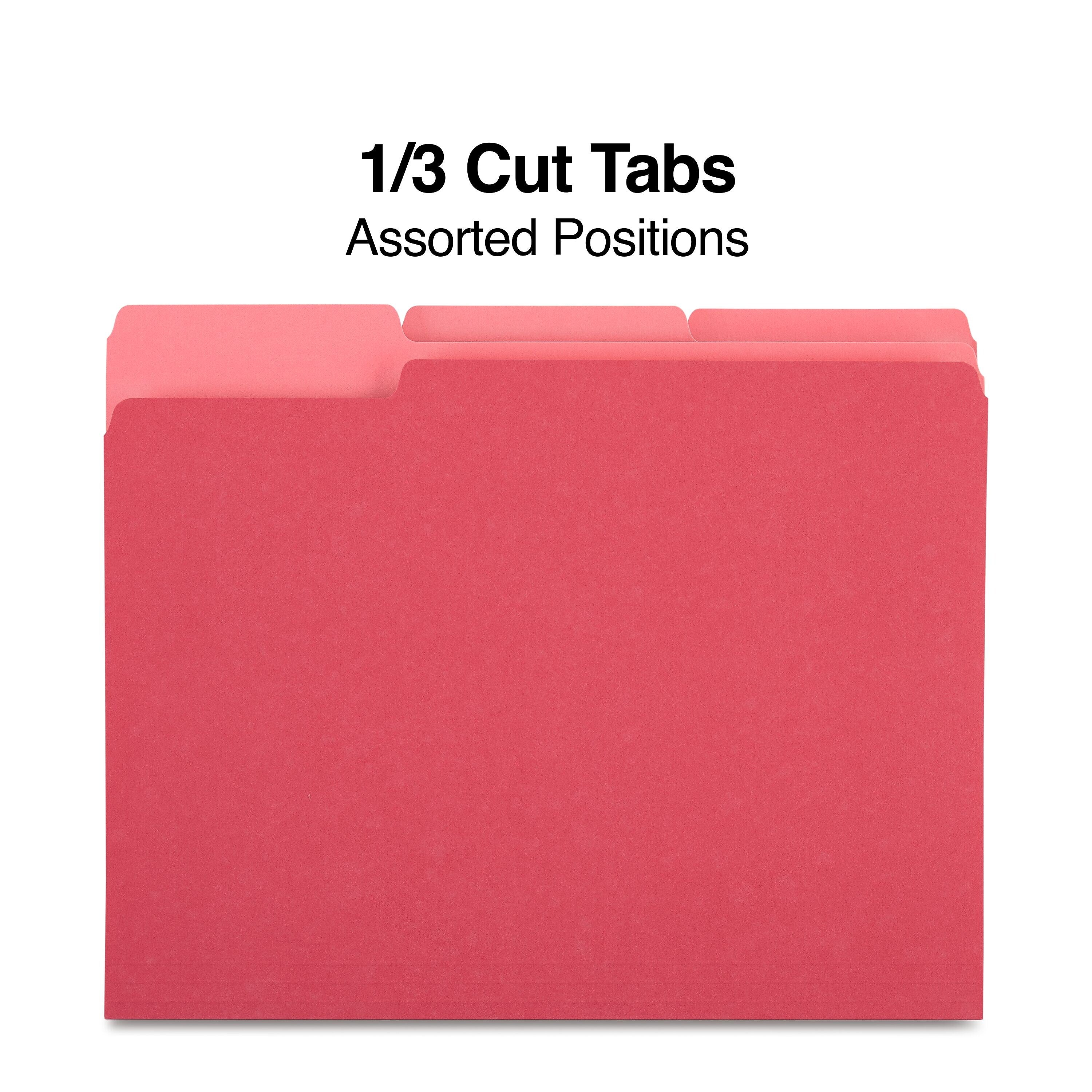 Staples File Folders, 1/3-Cut Tab, Letter Size, Red, 100/Box (ST224519-CC)