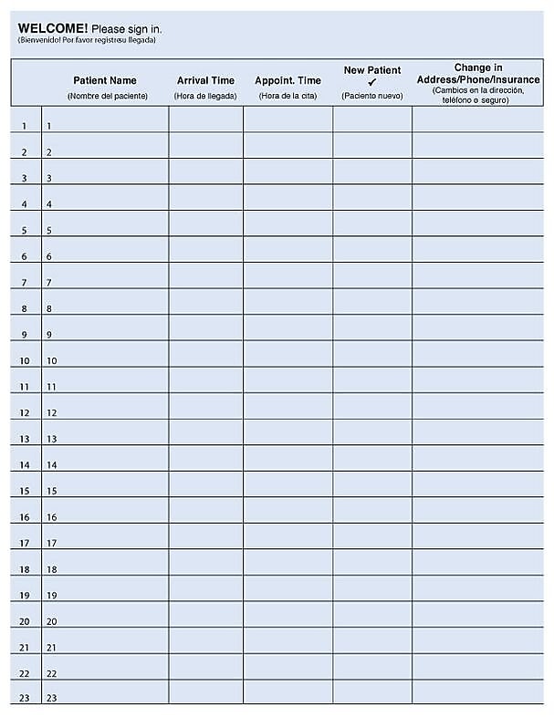 Bilingual Patient Sign-in Sheets