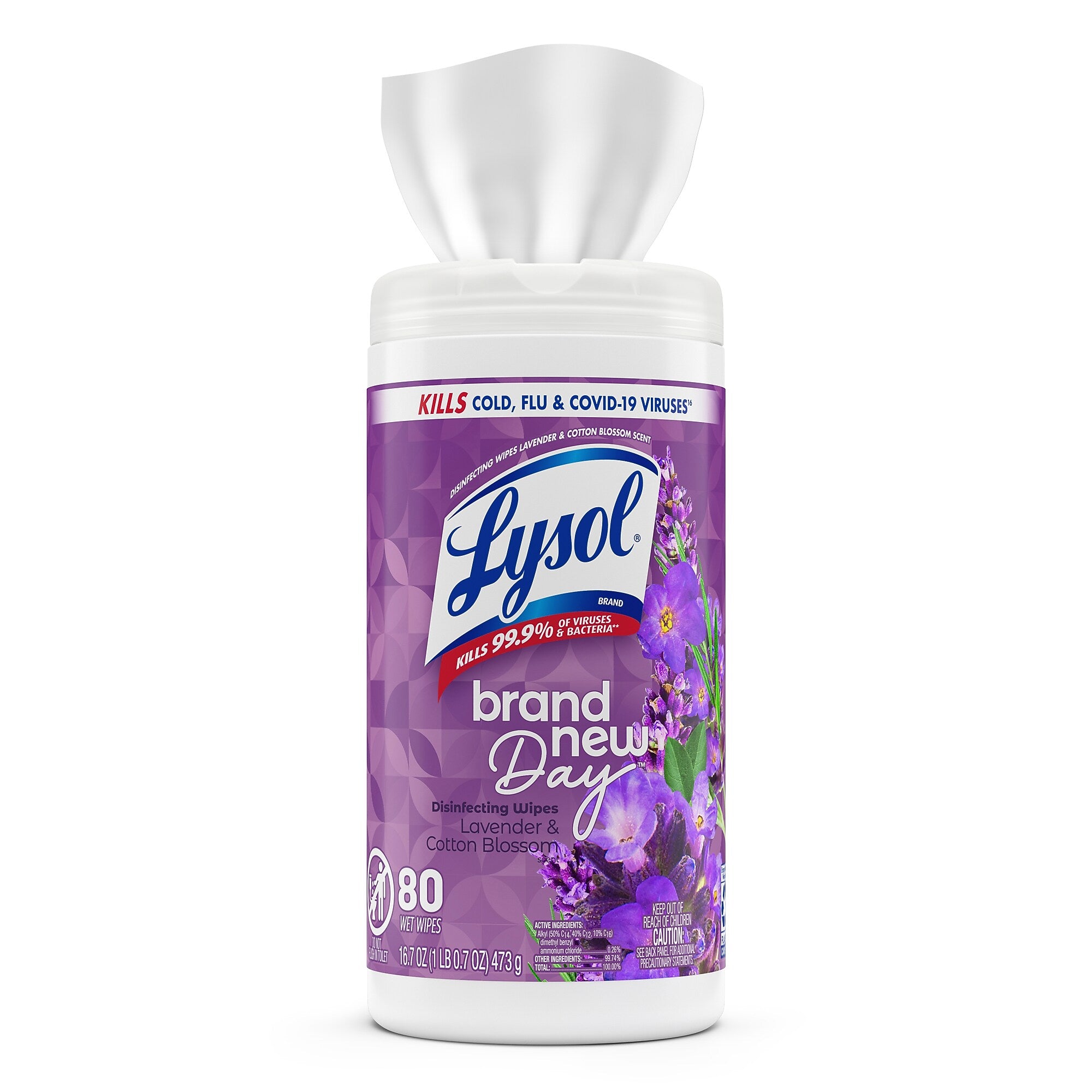 Lysol Brand New Day Disinfecting Wipes, Lavender & Cotton Blossom Scent, 80 Wipes/Canister (RAC56264EA)