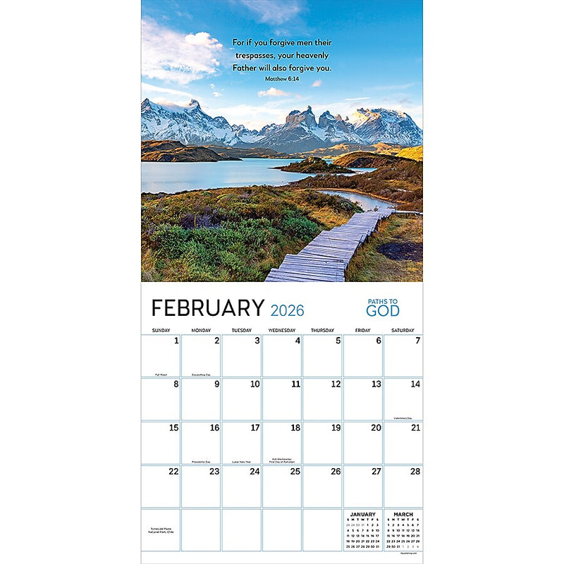 2026 TF Publishing Paths to God 12" x 12" Monthly Wall Calendar (26-1022)