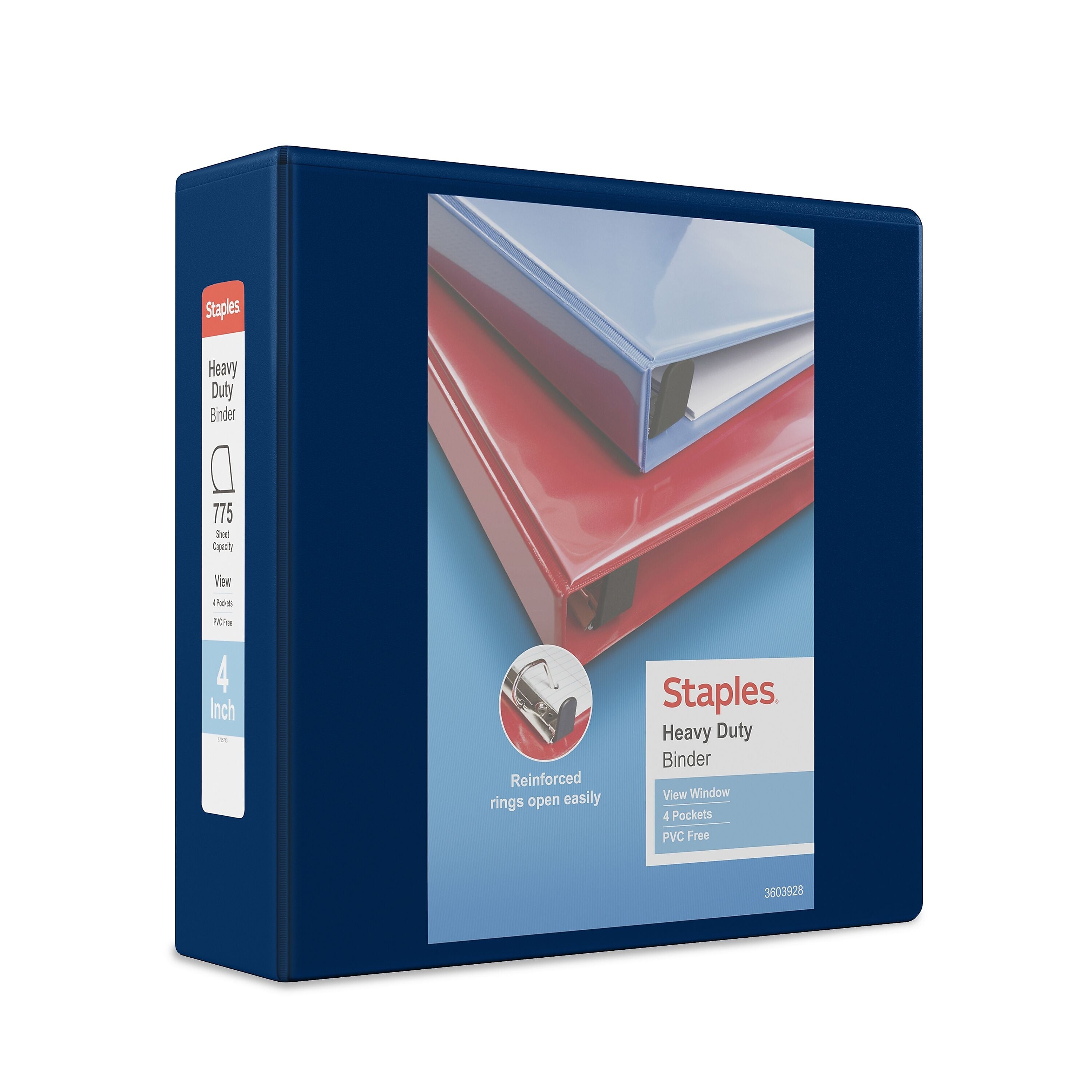 Staples Heavy Duty 4" 3-Ring View Binder, D-Ring, Navy Blue (ST60406-CC)