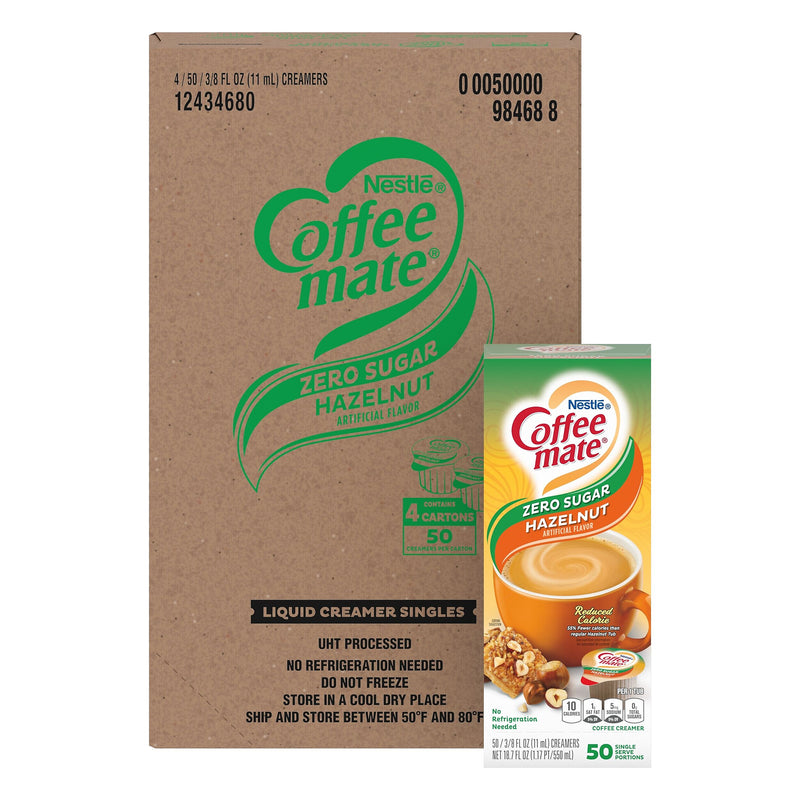 Coffee mate Zero Sugar Hazelnut Liquid Creamer, .375oz., 50/Box, 4 Boxes/Carton (NES98468CT)