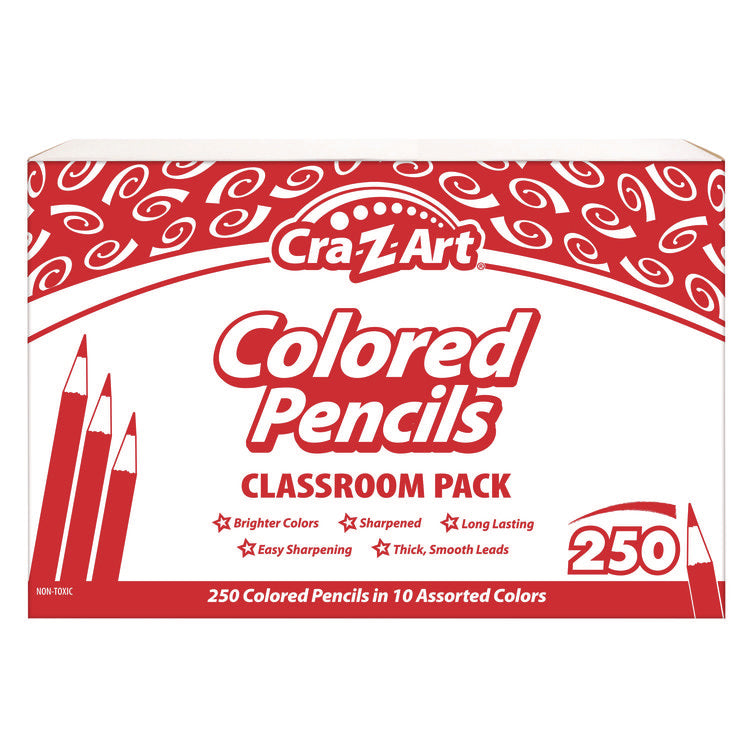 Colored Pencils Classpack, 10 Assorted Lead and Barrel Colors, 10 Pencils/Set, 25 Sets/Carton