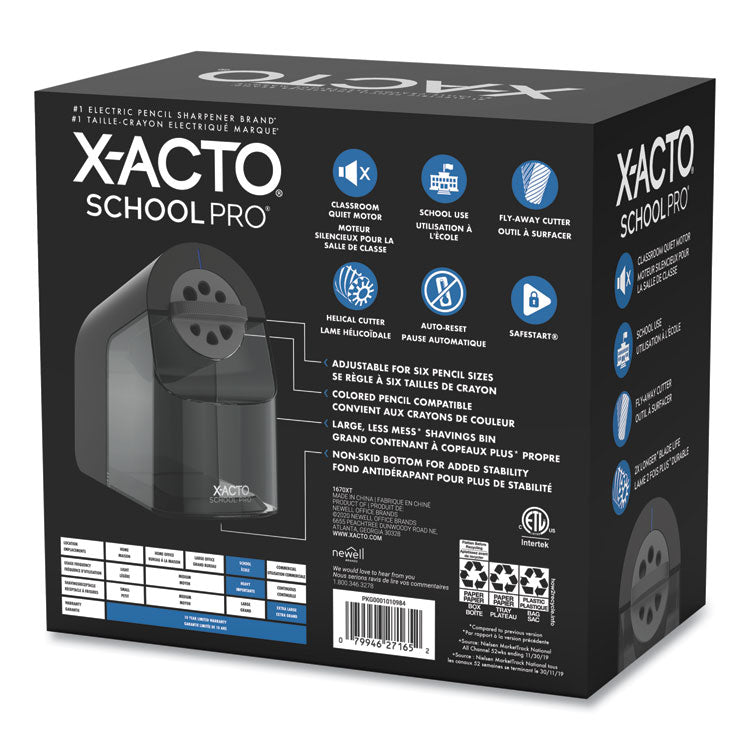 Model 1670 School Pro Classroom Electric Pencil Sharpener, Ac-Powered, 4 X 7.5 X 7.5, Black/gray/smoke