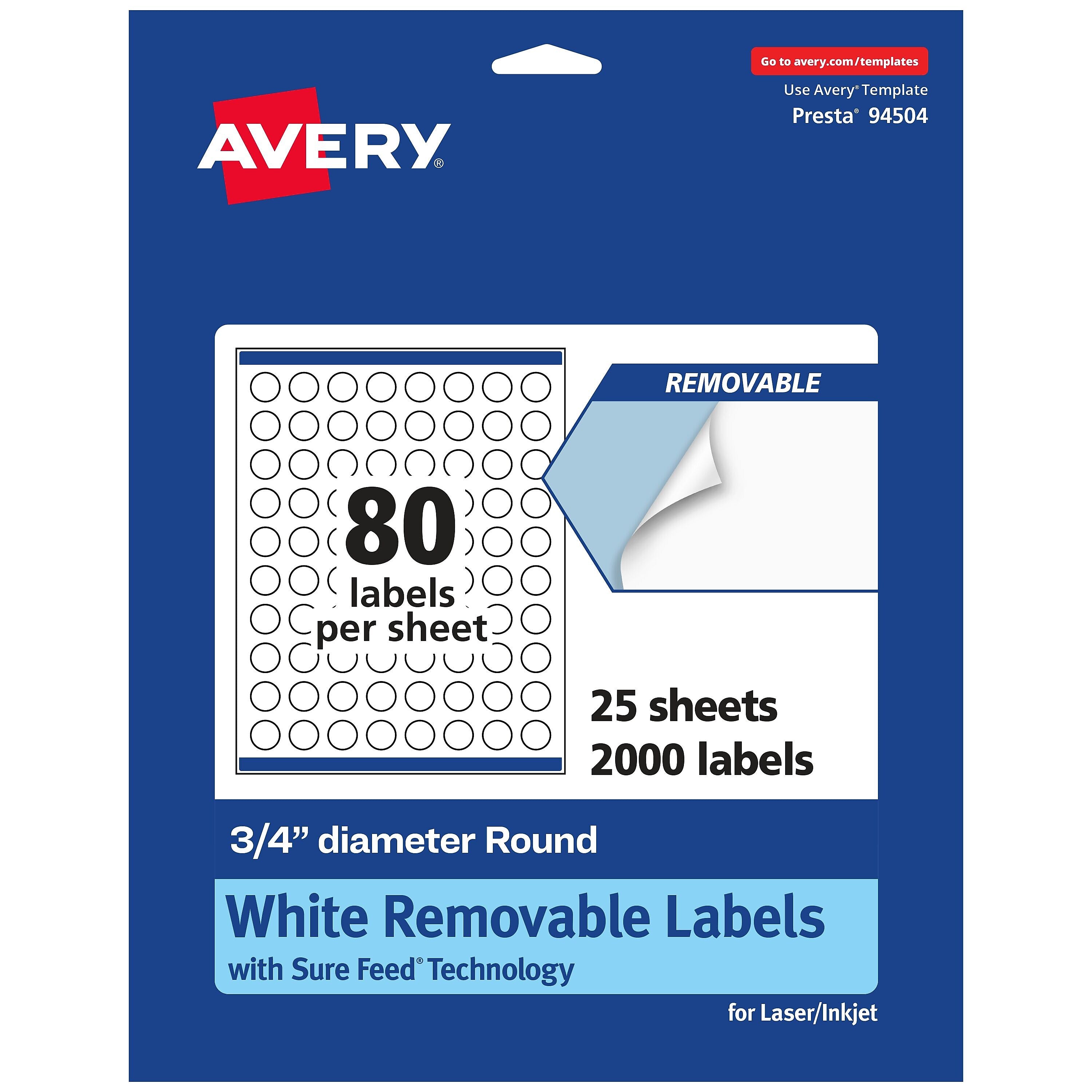 Avery Laser/Inkjet Round Multipurpose Labels, 0.75" Dia., 2000 Labels/Pack  (94504)
