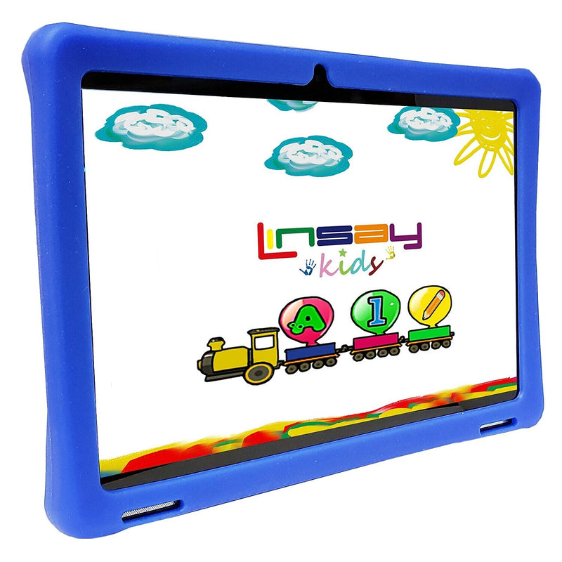 LINSAY 10.1" Octa Core Tablet, 4GB RAM, 128GB Storage, Android 13, Bundled with Blue Kids Defender Case