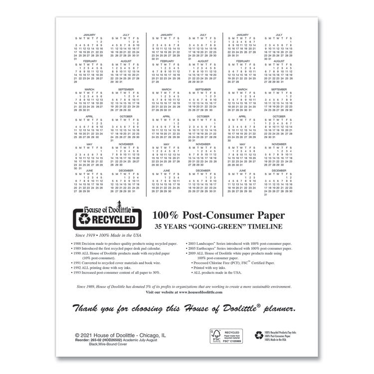 Academic Year 14-Month Recycled Ruled Monthly Planner, 11 x 8.5, Black Cover, 14-Month: July 2025 to Aug 2026
