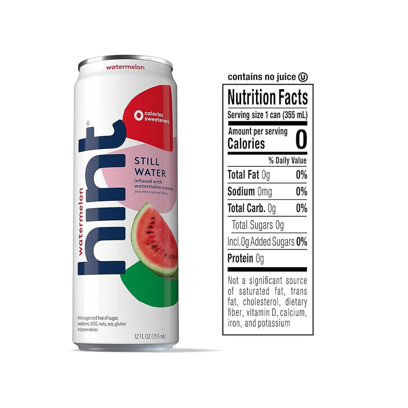 Hint Watermelon Flavored Purified Water, 12 fl. oz., 24 Cans/Carton (HNT02226)