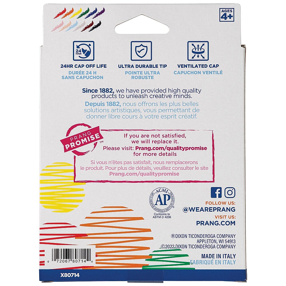 Prang Washable Water Based Markers, Fine Tip, Assorted Colors, 12/Pack (80714)