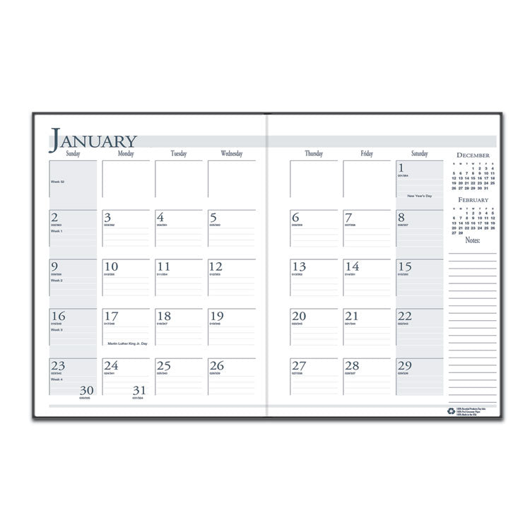 Recycled Ruled 14-Month Planner with Leatherette Cover, 10 x 7, Black Cover, 14-Month: Dec 2024 to Jan 2026