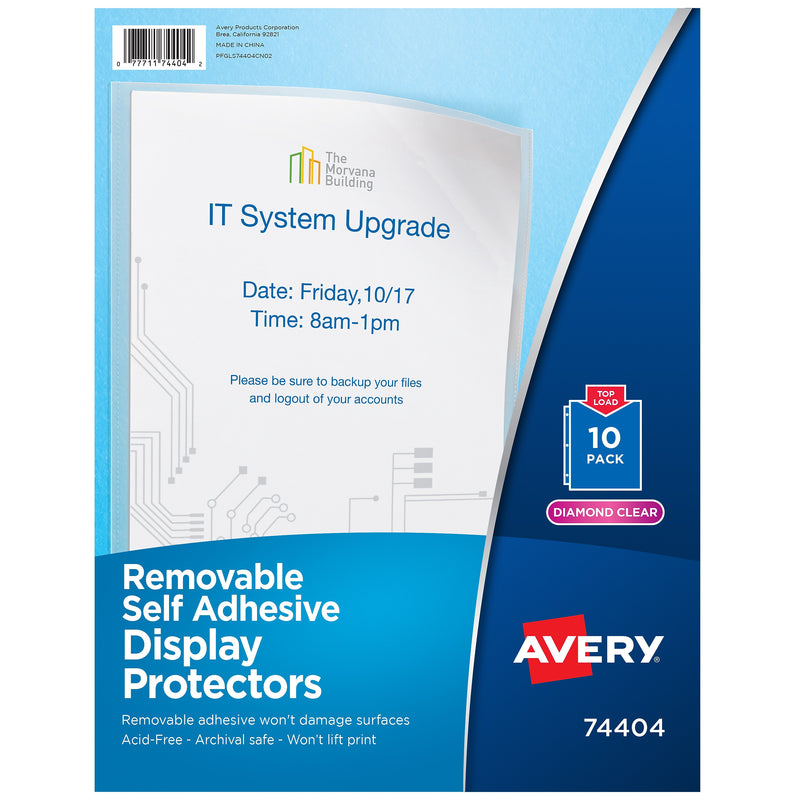 Avery Removable Plastic File Pocket, Diamond Clear, 10/Pack (AVE74404)