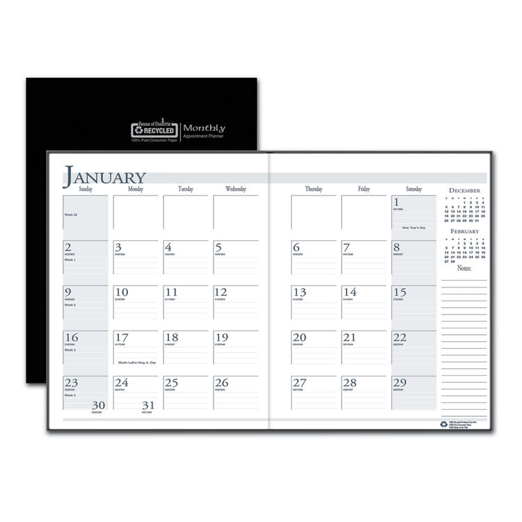 Recycled Ruled 14-Month Planner with Leatherette Cover, 10 x 7, Black Cover, 14-Month: Dec 2024 to Jan 2026