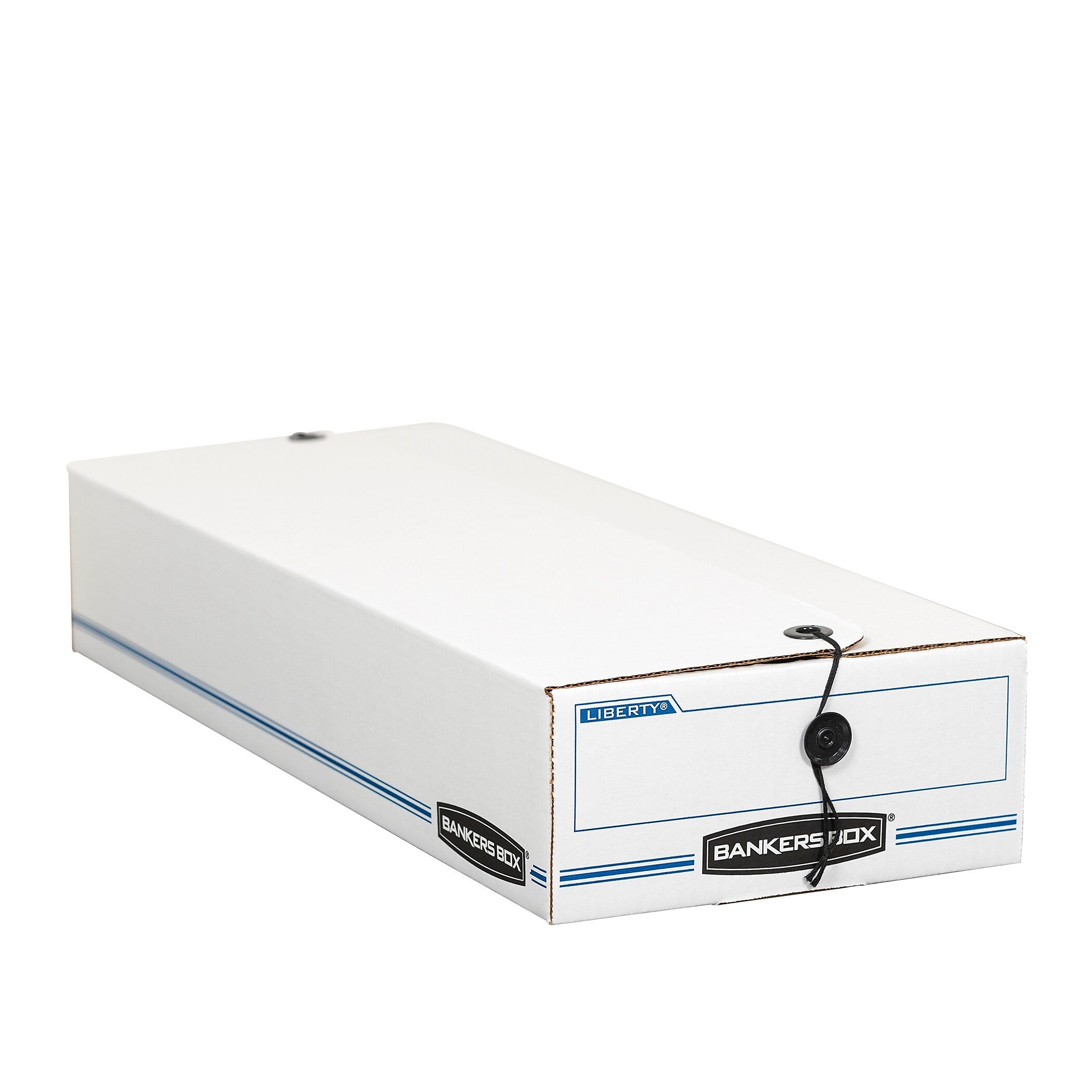 Bankers Box Liberty Corrugated File Box String and Button Box, Check Size, White/Blue (4662401)