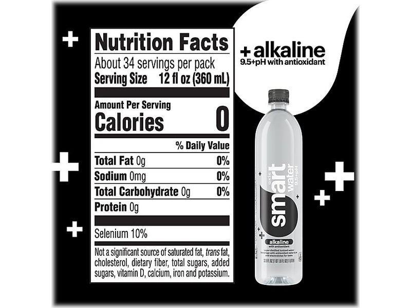 smartwater alkaline Mineral Water, 33.81 oz., 12 Bottles/Pack (786162411167)