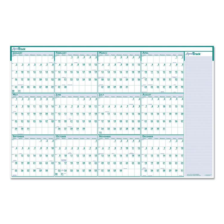 Express Track Recycled Reversible/Erasable Yearly Wall Calendar, 24 x 37, White/Teal Sheets, 12-Month (Jan to Dec): 2025