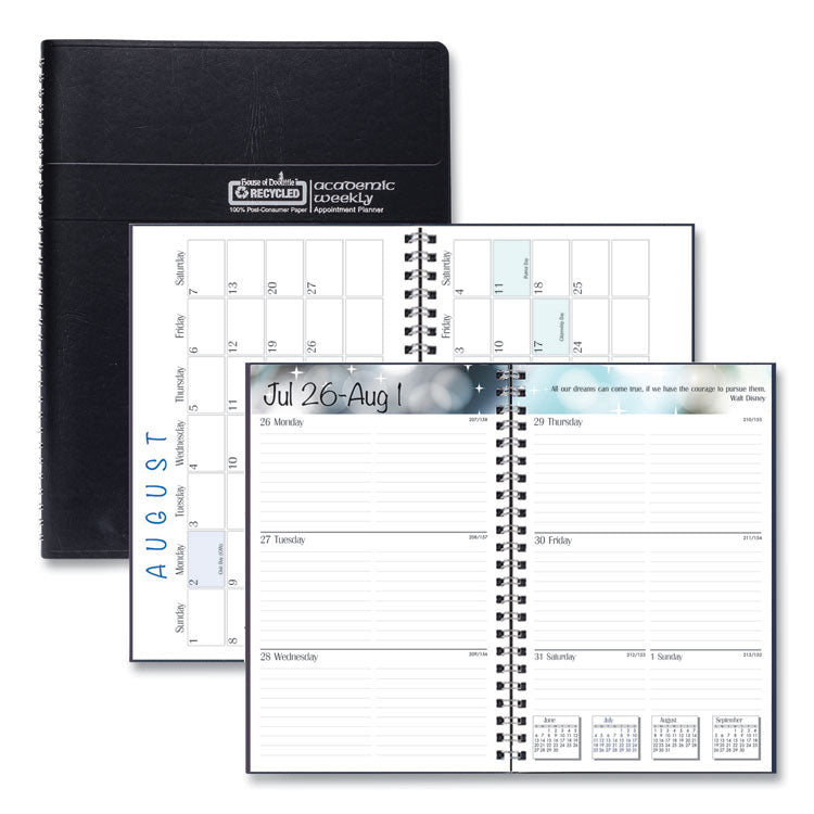 Recycled Academic Weekly/Monthly Appointment Planner, 8 x 5, Black Cover, 13-Month: Aug 2025 to Aug 2026